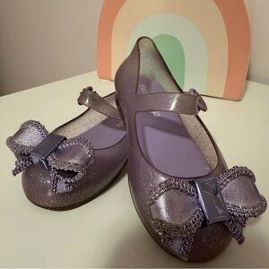 Mini Melissa Girls Purple Glitter Jelly Mary Jane Shoes Bow Flats Toddler